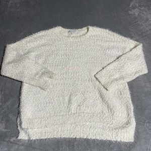 PJ Salvage Sweater Womens‎ Medium Ivory Fuzzy Soft Comfy Cozy Long Sleeve